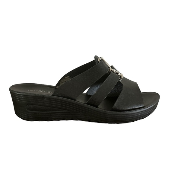 New! Soft Walker Black Slip On Platform Wedge Sandals sz 8 - Picture 1 of 11